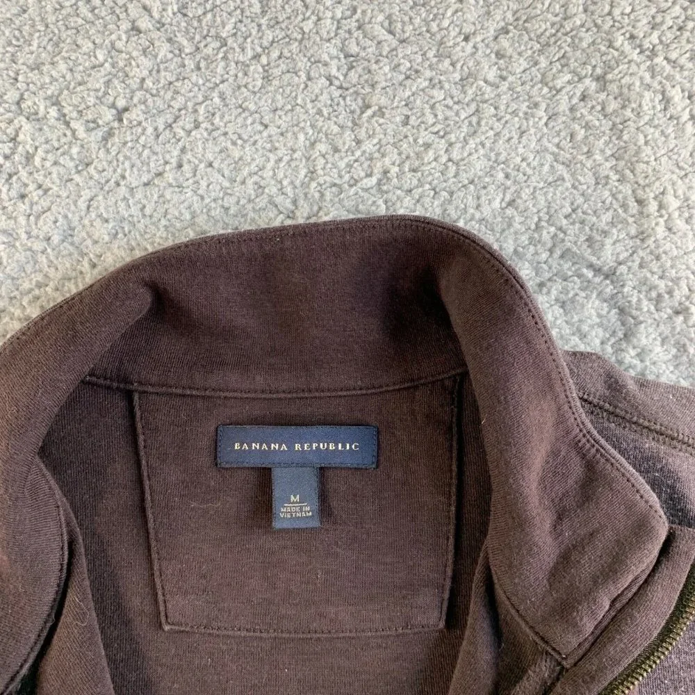 Banana Republic Sweater Mens Medium Brown Button 1/2 Zip Mock Pullover READ‎
